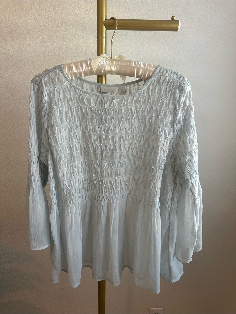 Hinge Smocked Sheer Peasant Top